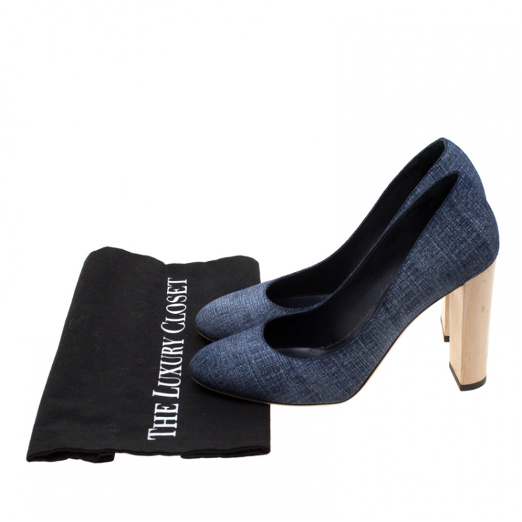 Pre Owned Jimmy Choo Blue Denim Laria Block Heels Pumps Size 40