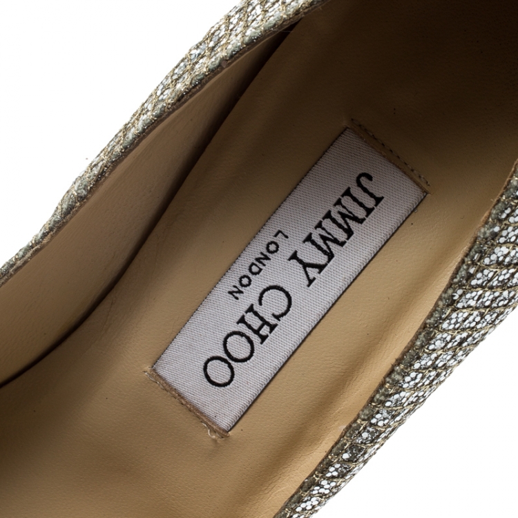 Pre Owned Jimmy Choo Metallic Champagne Lamè Fabric Alex Platform Pumps Size 38