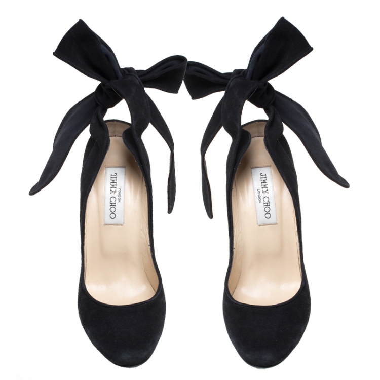 Pre Owned Jimmy Choo Black Suede Ankle Wrap Pointed Toe Pumps Size 38.5