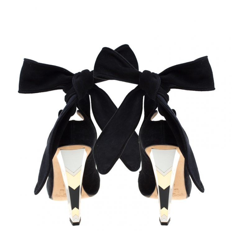 Pre Owned Jimmy Choo Black Suede Ankle Wrap Pointed Toe Pumps Size 38.5