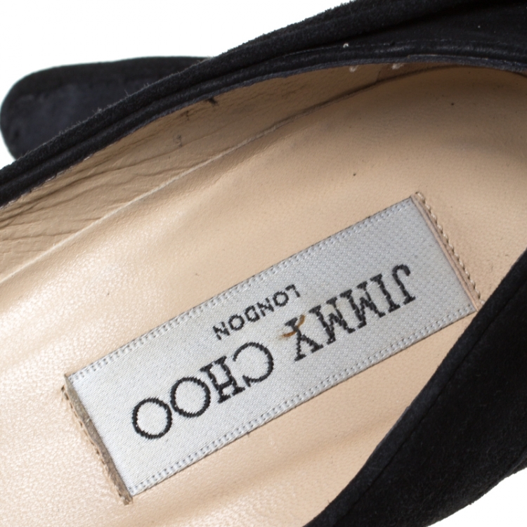 Pre Owned Jimmy Choo Black Suede Ankle Wrap Pointed Toe Pumps Size 38.5