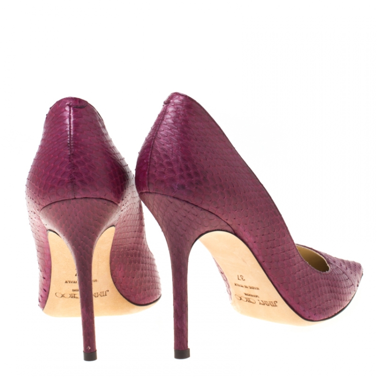 Pre Owned Jimmy Choo Burgundy Python Leather Abel Pointed Toe Pumps Size 37