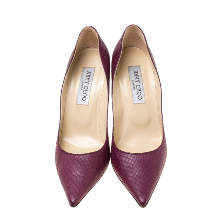 Pre Owned Jimmy Choo Burgundy Python Leather Abel Pointed Toe Pumps Size 37