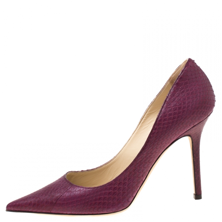 Pre Owned Jimmy Choo Burgundy Python Leather Abel Pointed Toe Pumps Size 37