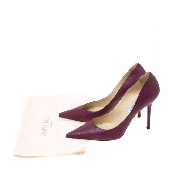 Pre Owned Jimmy Choo Burgundy Python Leather Abel Pointed Toe Pumps Size 37
