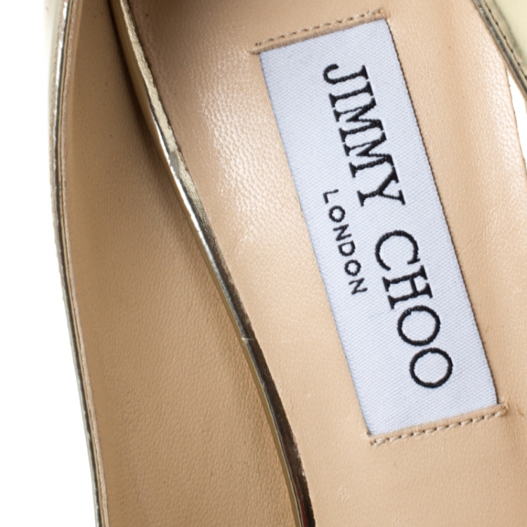 Pre Owned Jimmy Choo Metallic Gold Leather Evelyn Peep Toe Pumps Size 39