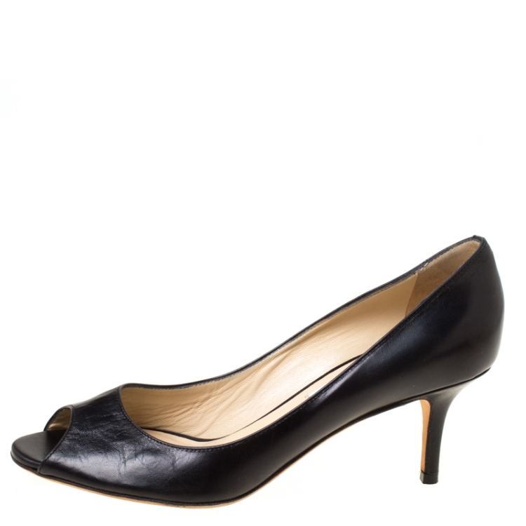 Pre Owned Jimmy Choo Black Leather Isabel Peep Toe Pumps Size 37.5