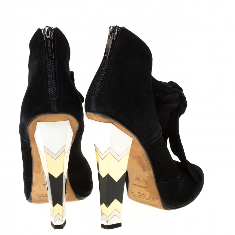 Pre Owned Jimmy Choo Black Suede Erica Knotted Ankle Boots Size 37