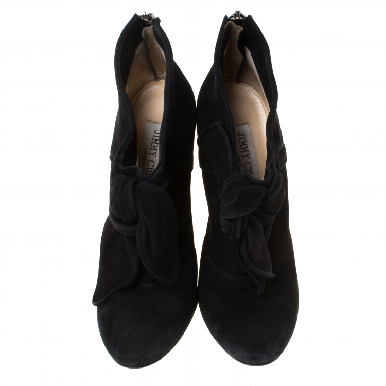 Pre Owned Jimmy Choo Black Suede Erica Knotted Ankle Boots Size 37