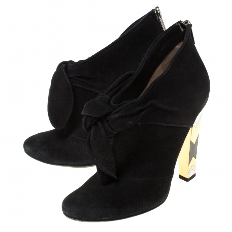 Pre Owned Jimmy Choo Black Suede Erica Knotted Ankle Boots Size 37
