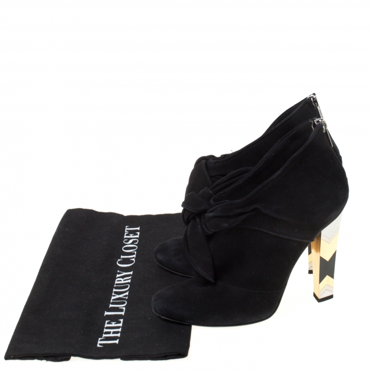 Pre Owned Jimmy Choo Black Suede Erica Knotted Ankle Boots Size 37