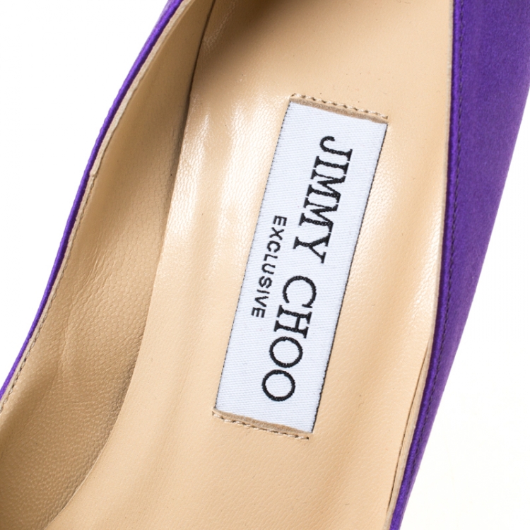 Pre Owned Jimmy Choo Exclusive Collection Purple Satin Manda Crystal Embellished Pointed Toe Pumps Size 36.5