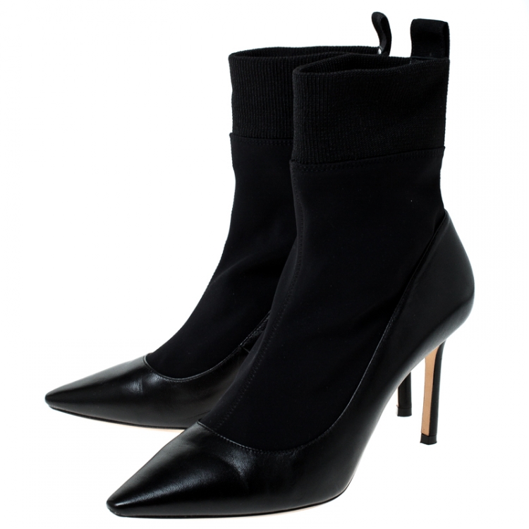 Pre Owned Jimmy Choo Black Leather Brandon Sock Pumps Size 38