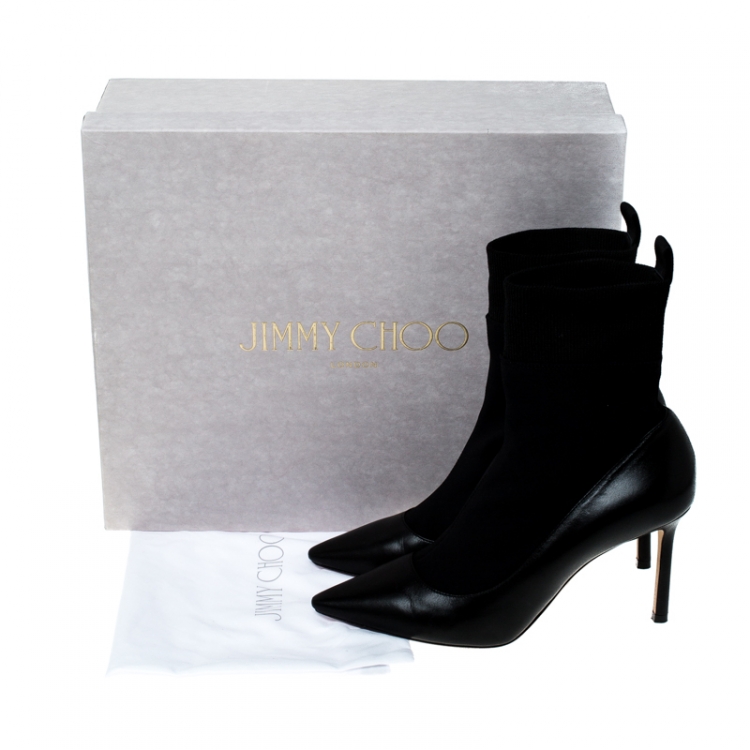 Pre Owned Jimmy Choo Black Leather Brandon Sock Pumps Size 38