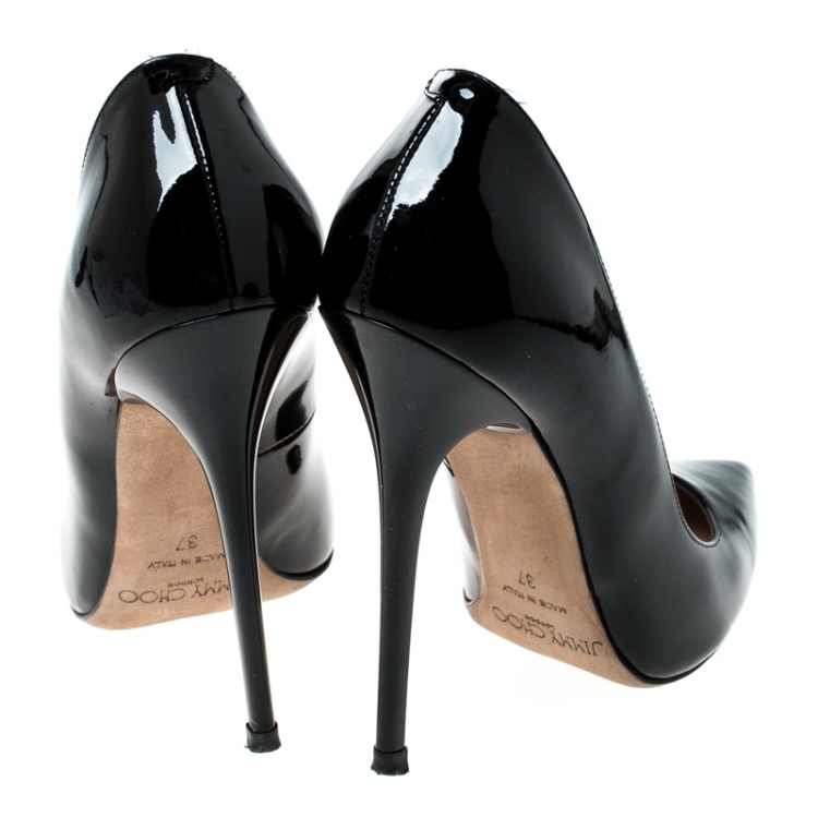Pre Owned Jimmy Choo Black Patent Leather Anouk Pumps Size 37