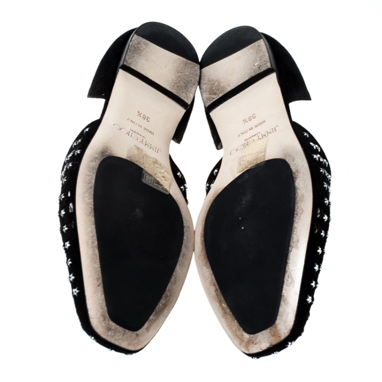 Pre Owned Jimmy Choo Black Laser Cut Suede Star Embellished Globe Flats Size 38.5