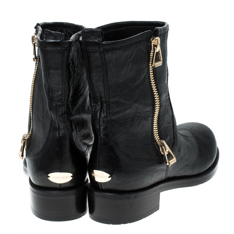 Pre Owned Jimmy Choo Black Leather Ankle Boots Size 37