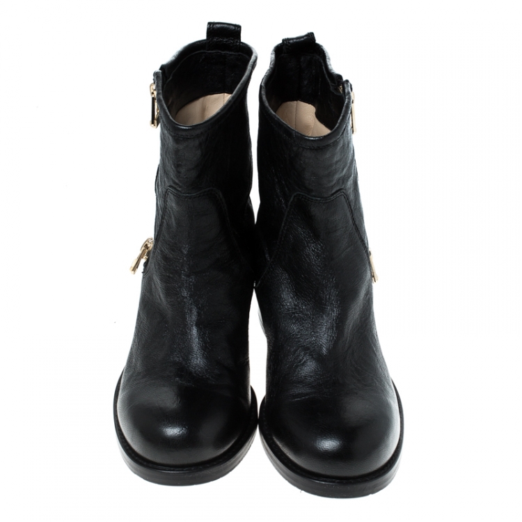 Pre Owned Jimmy Choo Black Leather Ankle Boots Size 37