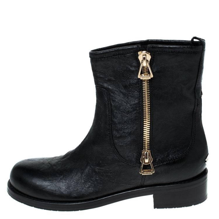 Pre Owned Jimmy Choo Black Leather Ankle Boots Size 37