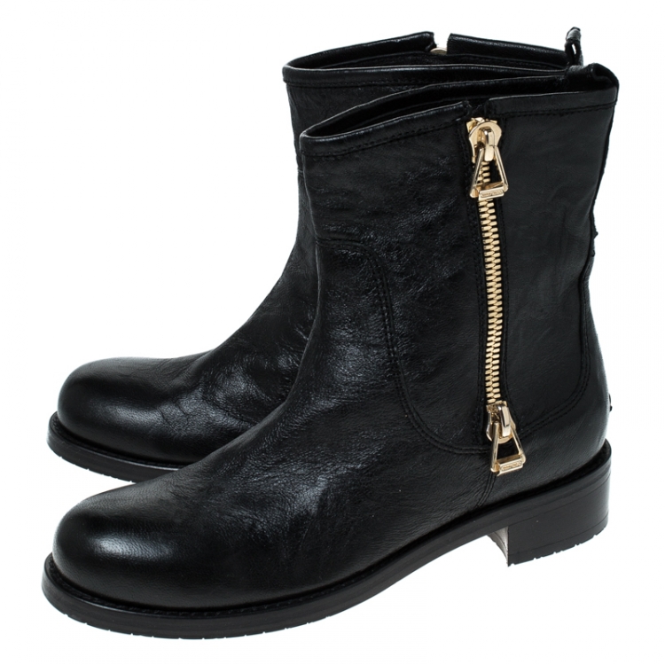 Pre Owned Jimmy Choo Black Leather Ankle Boots Size 37