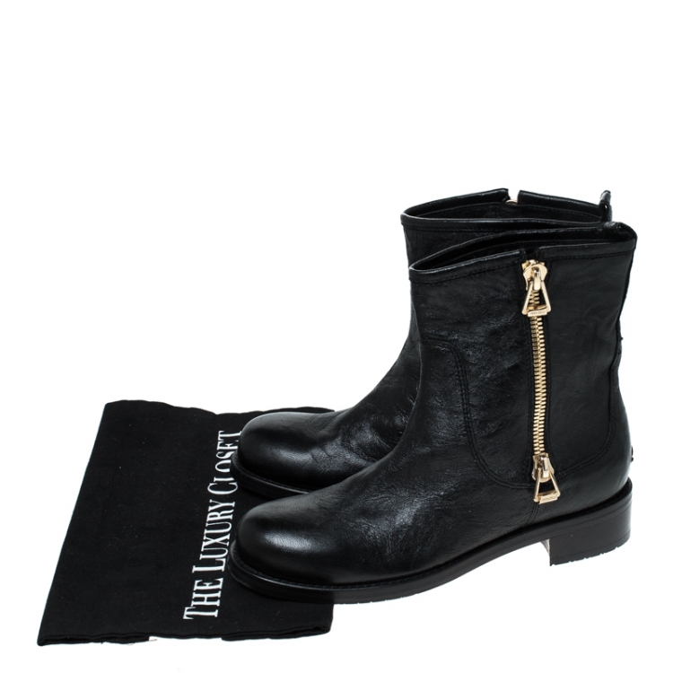 Pre Owned Jimmy Choo Black Leather Ankle Boots Size 37