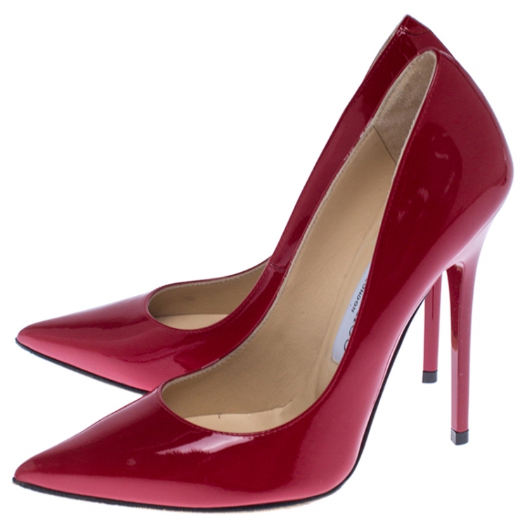 Pre Owned Jimmy Choo Red Patent Leather Anouk Pointed Toe Pumps Size 35.5