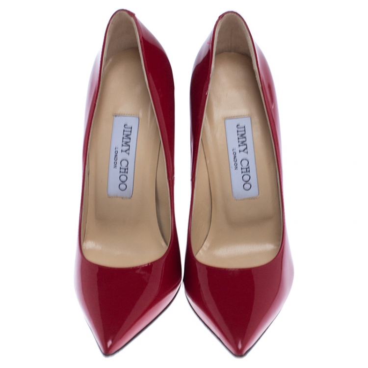 Pre Owned Jimmy Choo Red Patent Leather Anouk Pointed Toe Pumps Size 35.5