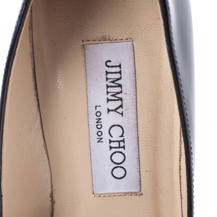 Pre Owned Jimmy Choo Black Patent Leather Bridget Round Toe Pumps Size 37