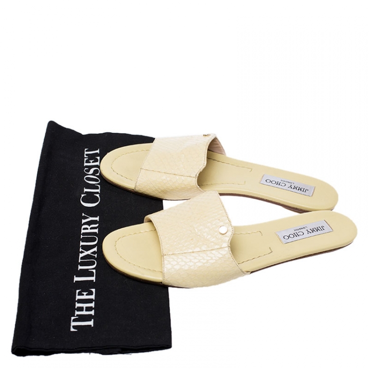 Pre Owned Jimmy Choo Yellow Snake Leather Nanda Slides Size 39