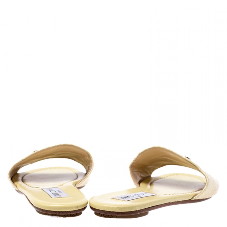 Pre Owned Jimmy Choo Yellow Snake Leather Nanda Slides Size 39