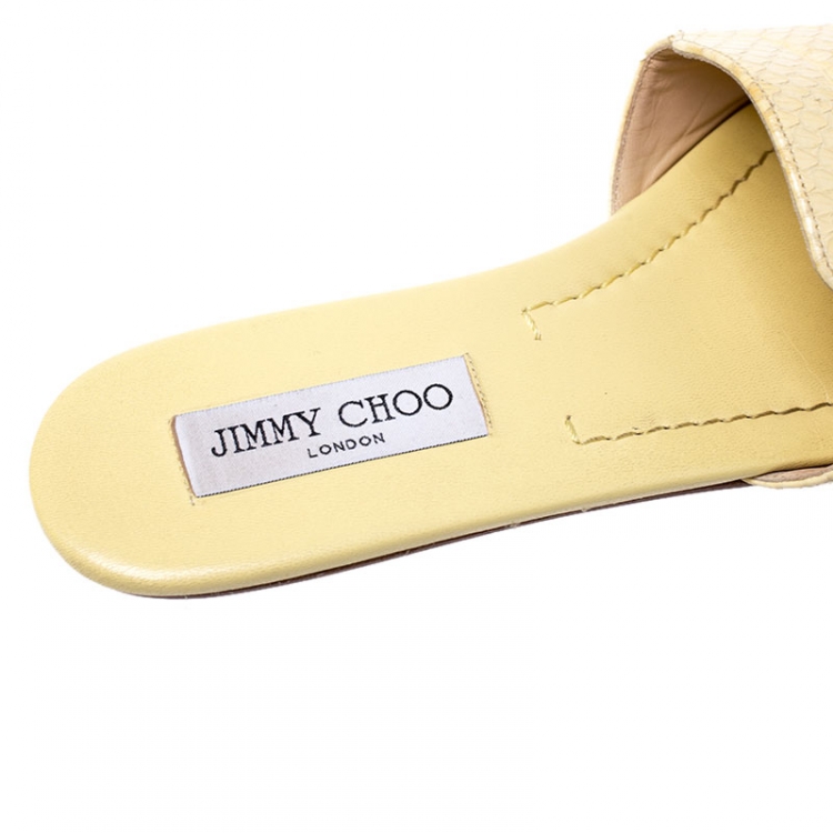 Pre Owned Jimmy Choo Yellow Snake Leather Nanda Slides Size 39
