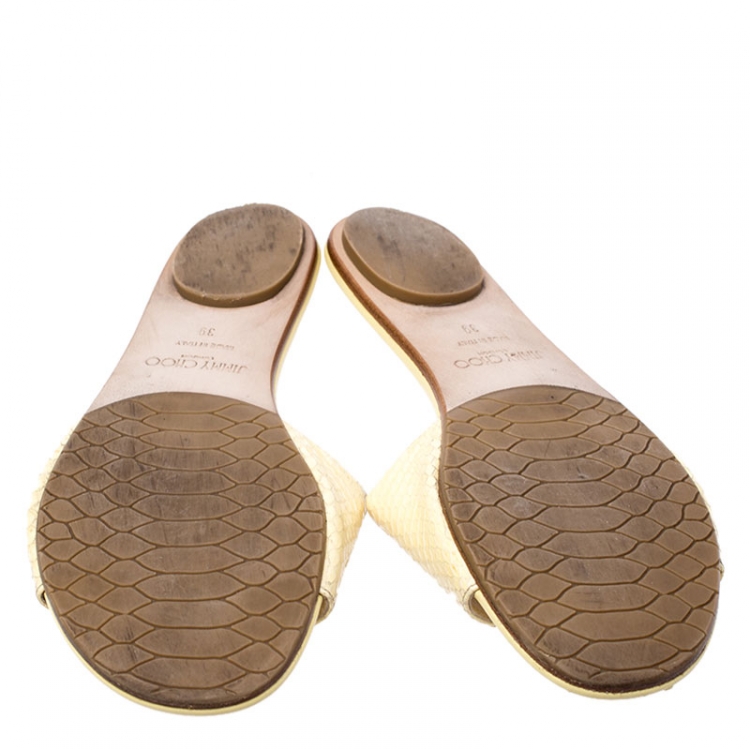 Pre Owned Jimmy Choo Yellow Snake Leather Nanda Slides Size 39