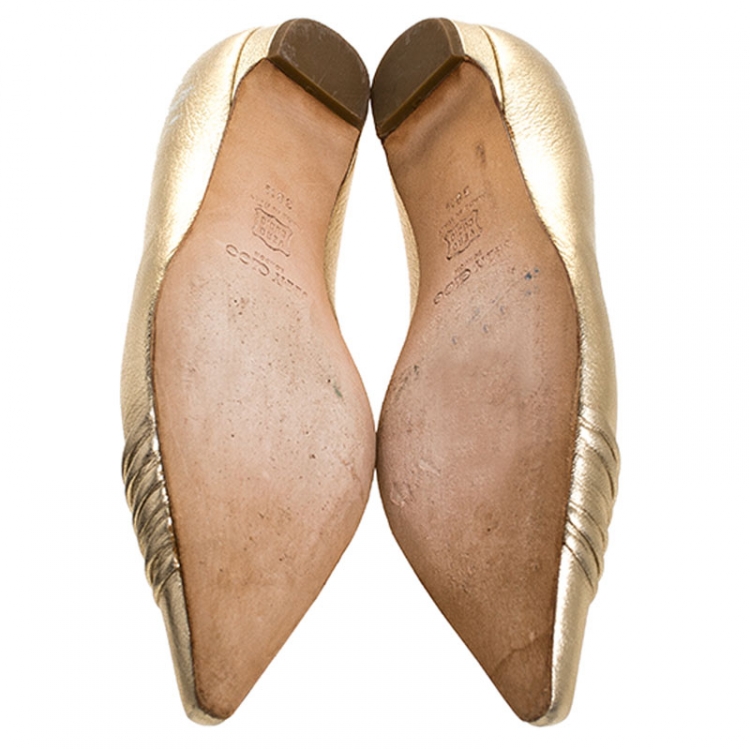 Pre Owned Jimmy Choo Metallic Gold Leather Pointed Ballet Flats Size 38.5