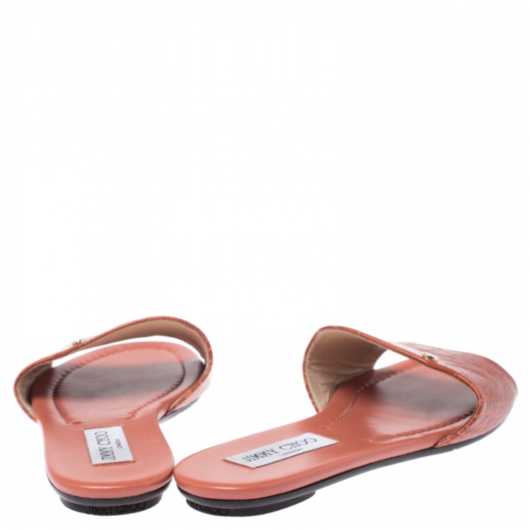 Pre Owned Jimmy Choo Dark Orange Croc Embossed Leather Nanda Flat Slides Size 39