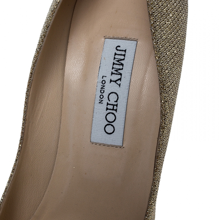 Pre Owned Jimmy Choo Metallic Gold Lamè Glitter Fabric Mamey Crystal Embellished Pointed Toe Pumps Size 41