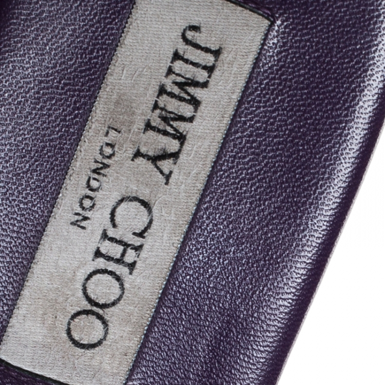 Pre Owned Jimmy Choo Purple Croc Embossed Leather Nanda Flat Slides Size 40