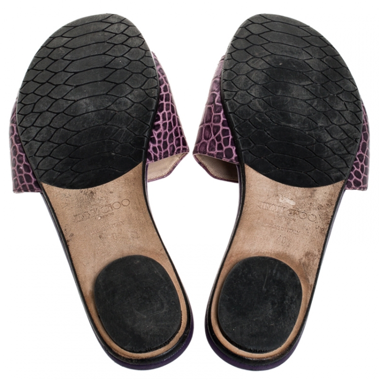Pre Owned Jimmy Choo Purple Croc Embossed Leather Nanda Flat Slides Size 40