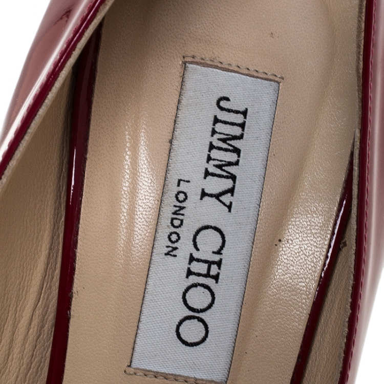 Pre Owned Jimmy Choo Pink Patent Leather Crown Peep Toe Platform Pumps Size 40 