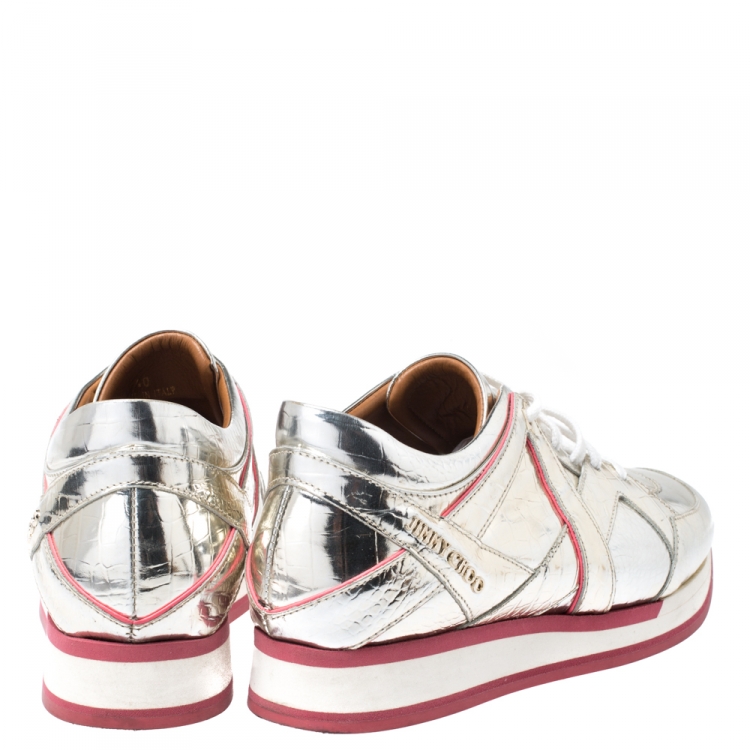 Pre Owned Jimmy Choo Metallic Gold Foil Leather London Sneakers Size 40