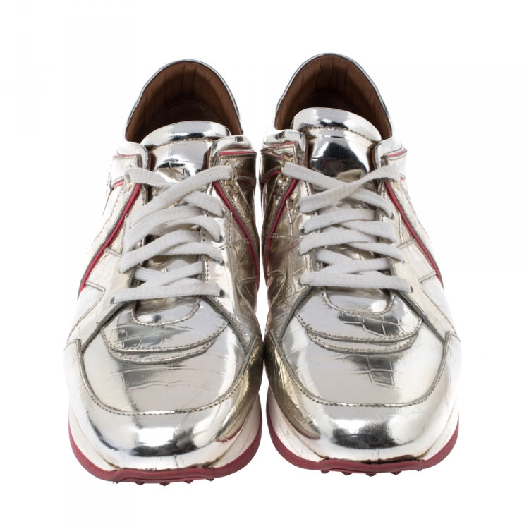 Pre Owned Jimmy Choo Metallic Gold Foil Leather London Sneakers Size 40