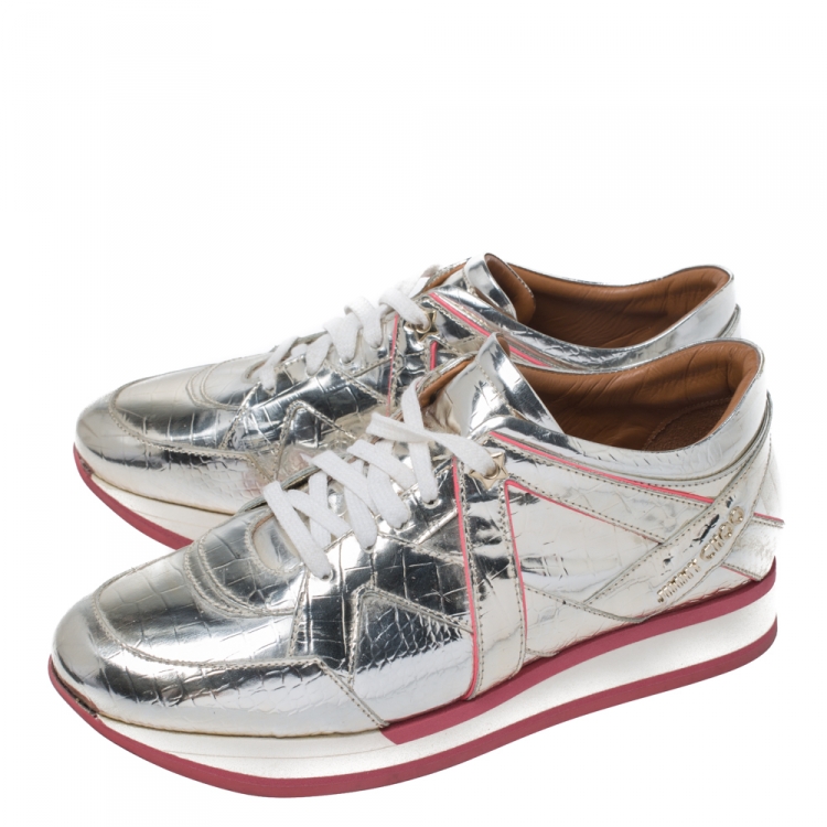 Pre Owned Jimmy Choo Metallic Gold Foil Leather London Sneakers Size 40
