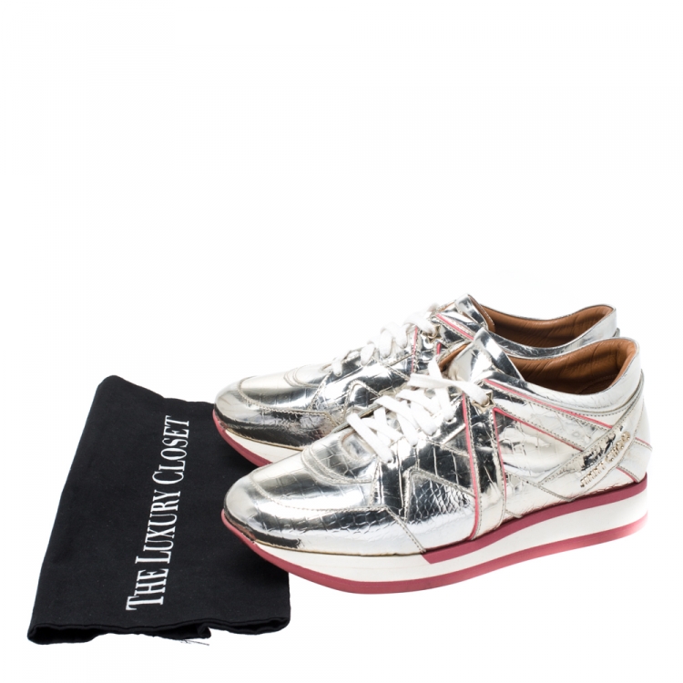 Pre Owned Jimmy Choo Metallic Gold Foil Leather London Sneakers Size 40