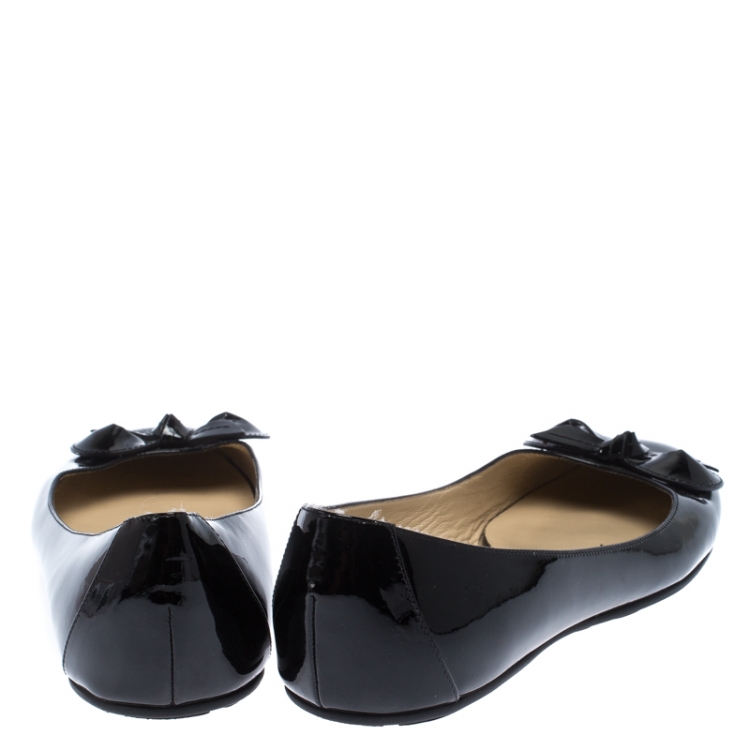 Pre Owned Jimmy Choo Black Patent Leather Walker Bow Ballet Flats Size 41