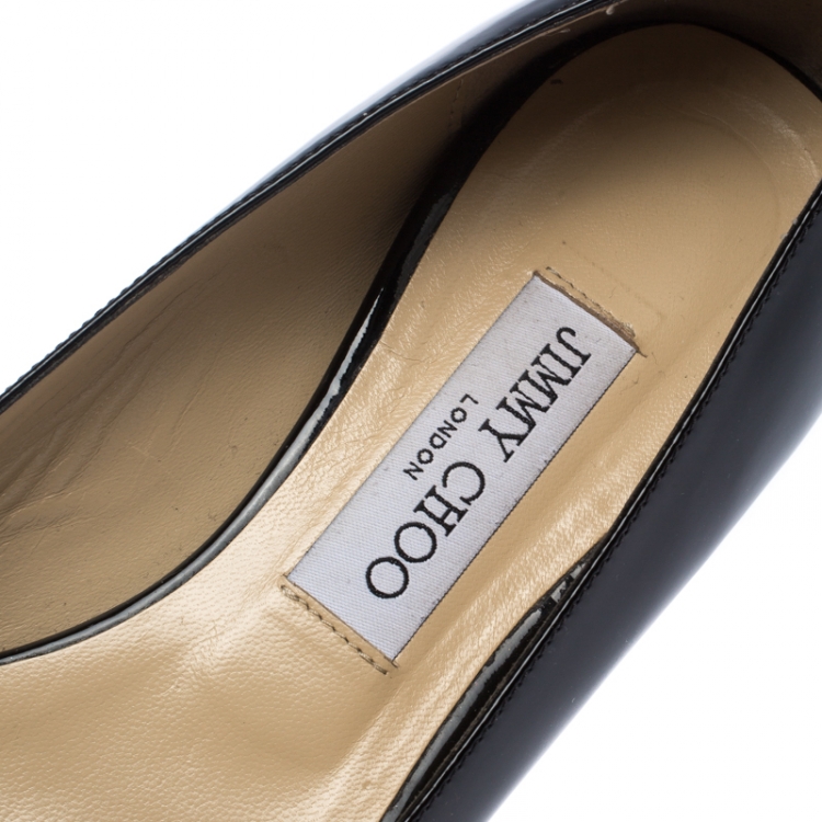 Pre Owned Jimmy Choo Black Patent Leather Walker Bow Ballet Flats Size 41