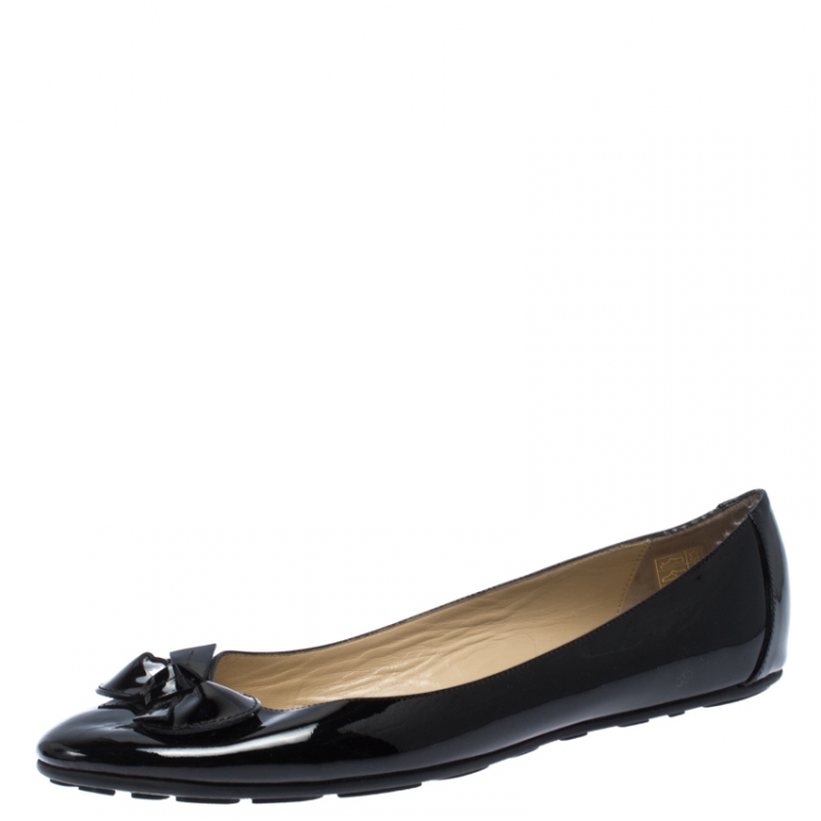 Pre Owned Jimmy Choo Black Patent Leather Walker Bow Ballet Flats Size 41