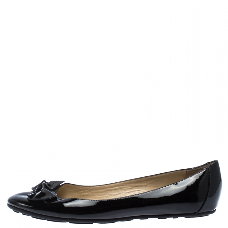 Pre Owned Jimmy Choo Black Patent Leather Walker Bow Ballet Flats Size 41