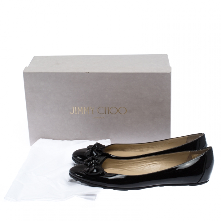 Pre Owned Jimmy Choo Black Patent Leather Walker Bow Ballet Flats Size 41