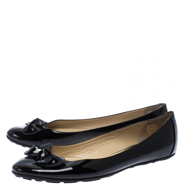 Pre Owned Jimmy Choo Black Patent Leather Walker Bow Ballet Flats Size 41