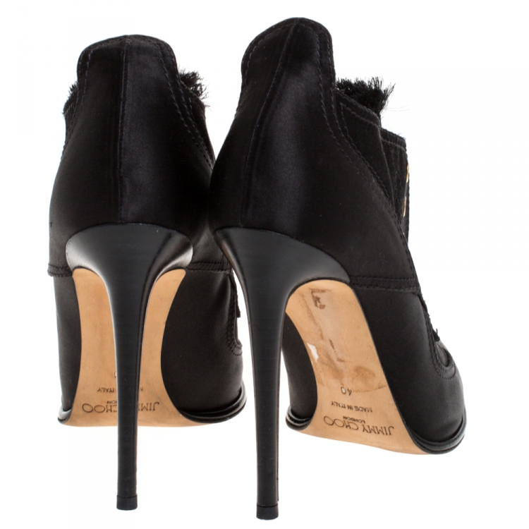 Pre Owned Jimmy Choo Black Satin Mitsu Pointed Toe Boots Size 40