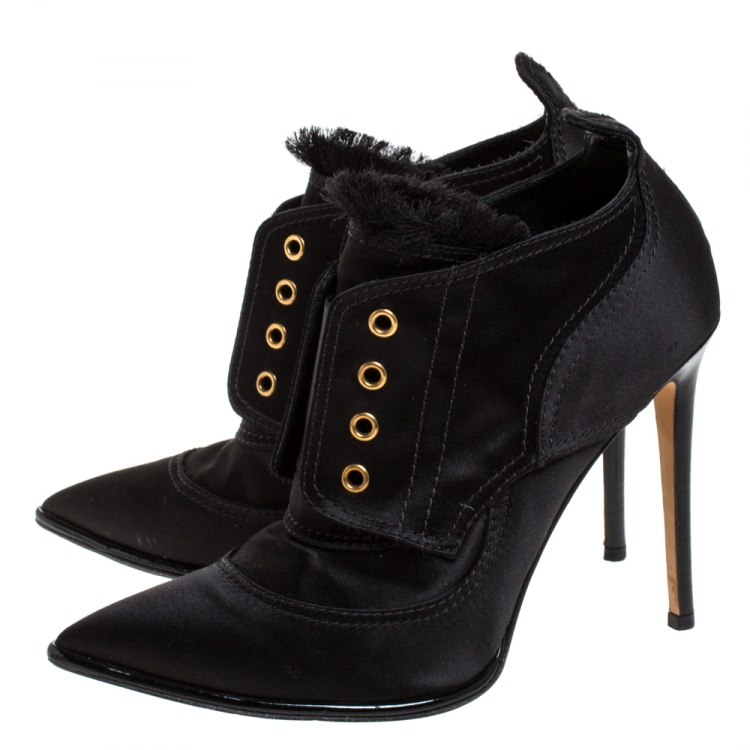 Pre Owned Jimmy Choo Black Satin Mitsu Pointed Toe Boots Size 40